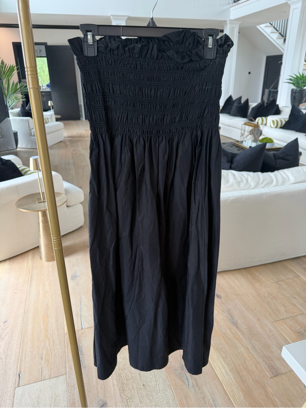H&M Black Smocked Strapless Midi Dress
